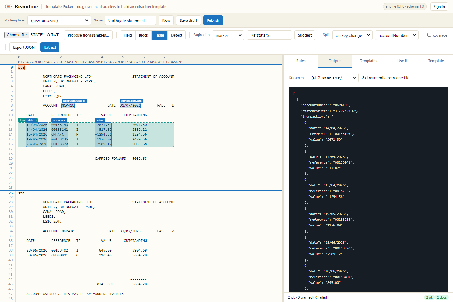 Results for two documents, a selector reading all 2 as an array, and a summary reading 2 ok.